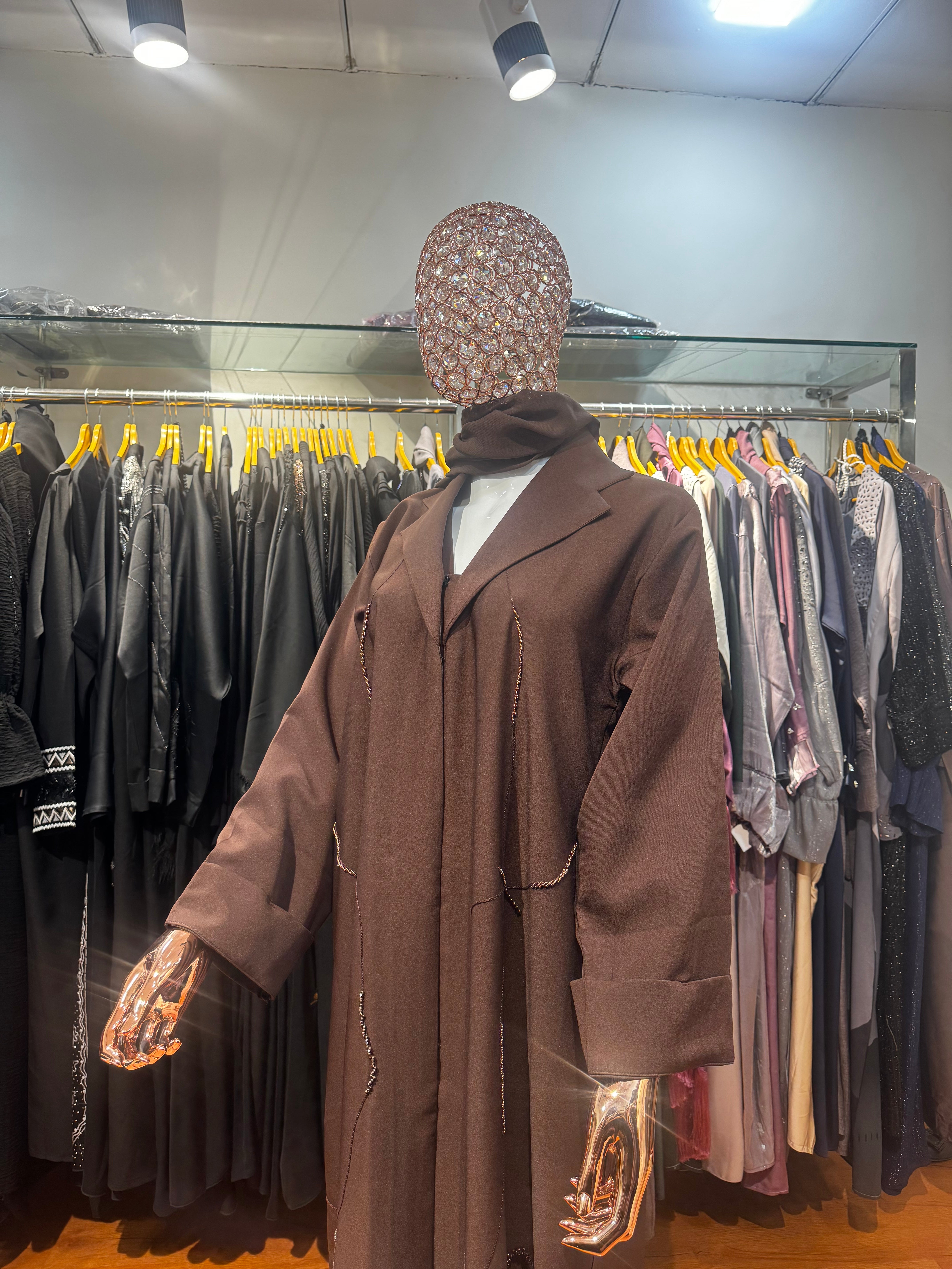 Mocha Brown Coat Style Handwork Abaya