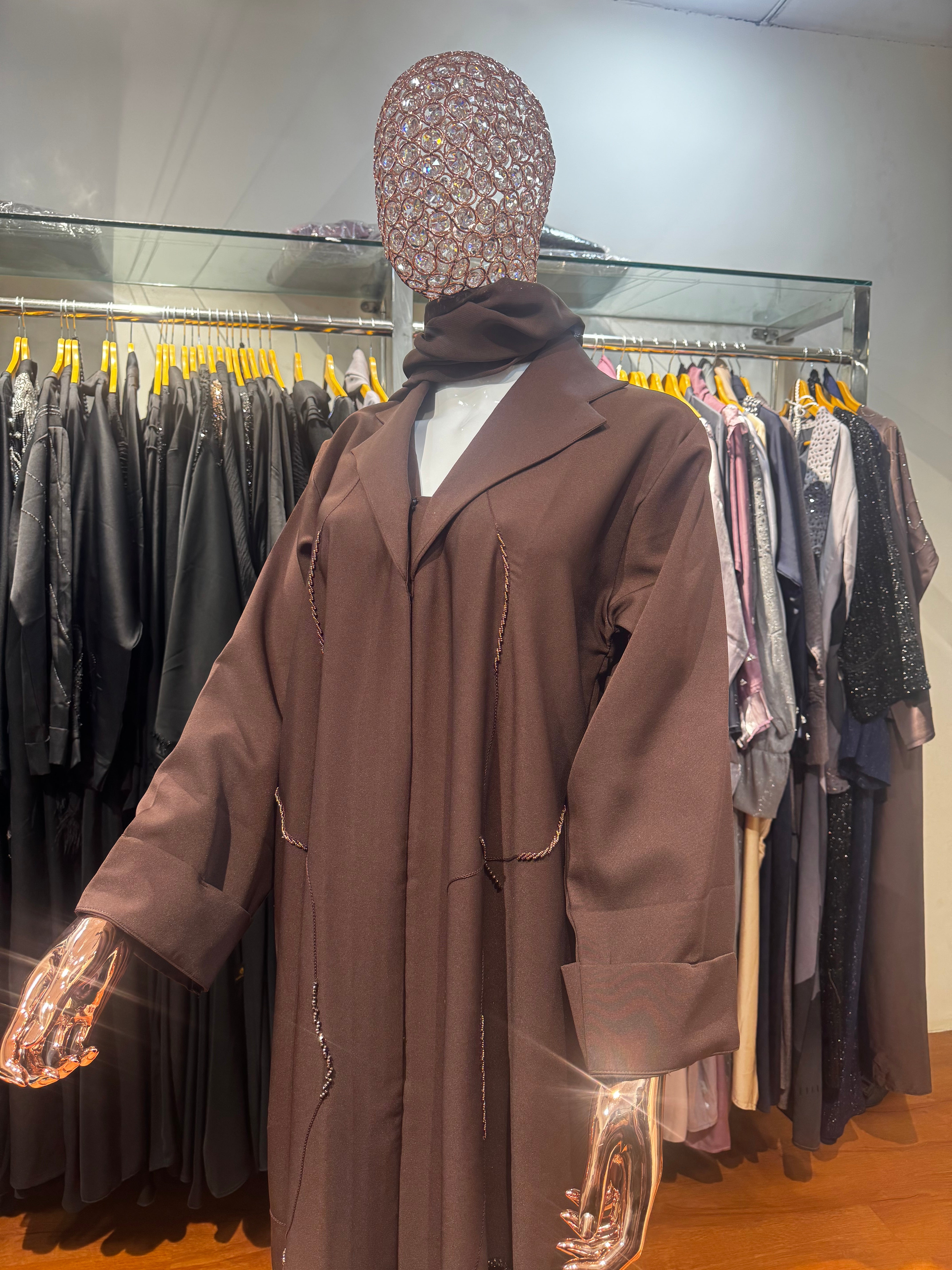 Mocha Brown Coat Style Handwork Abaya