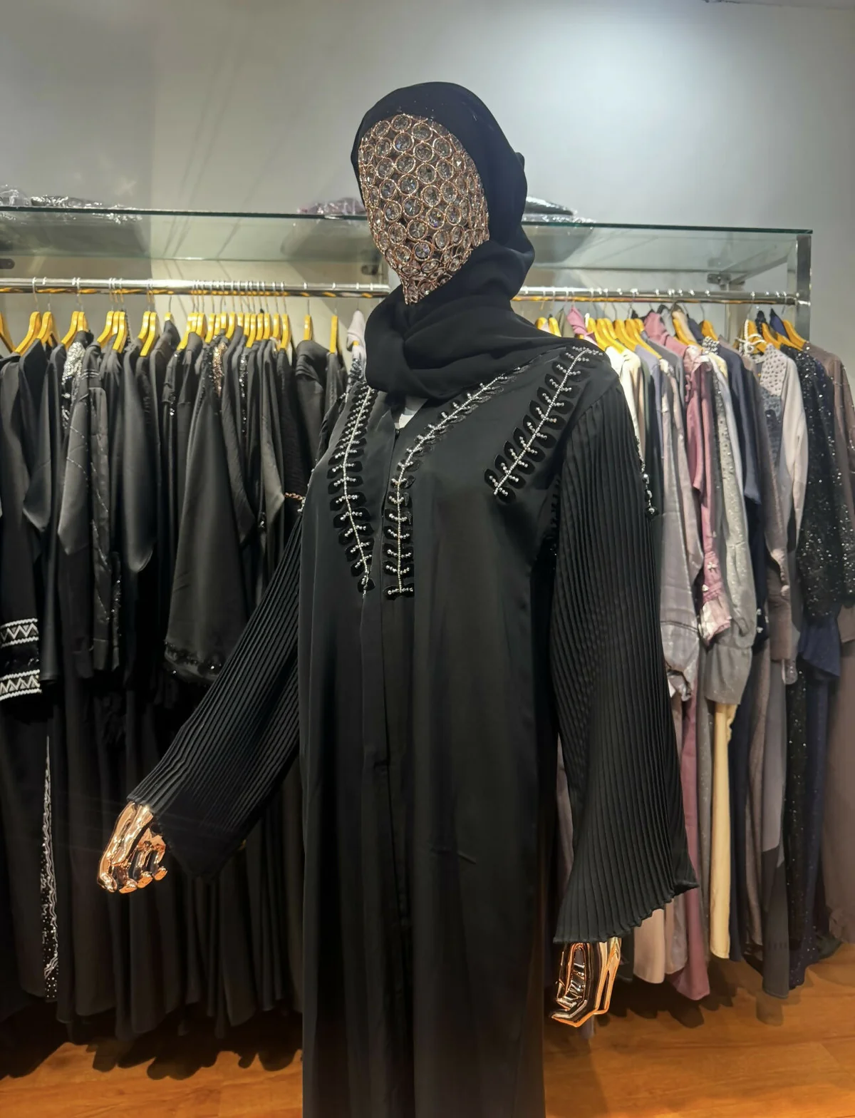 Mirror work pleated abaya