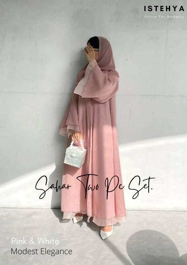 Sahar Two Piece Pink Abaya Set Luxurious