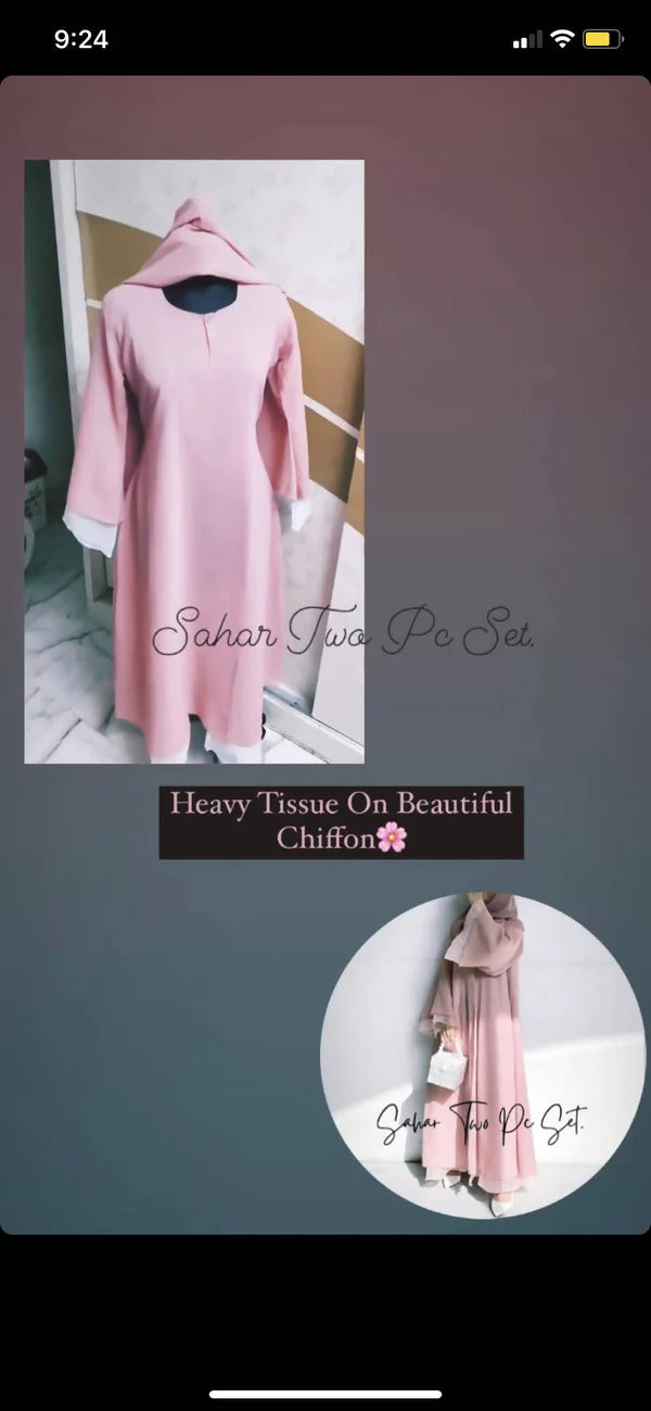 Sahar Two Piece Pink Abaya Set Luxurious