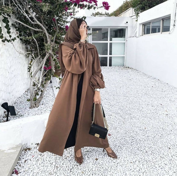 Tawny Luxurious Elasticated Abaya Three Pc set