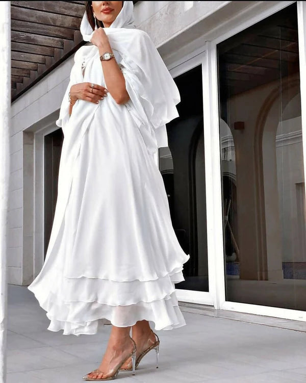 IVORY WHITE 3 LAYERED ABAYA (FREE HIJAB)